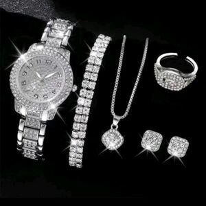 Alloy Six Piece Jewelry Set. Watch,  Two Bracelets,  Earrings, Ring,  Ne…